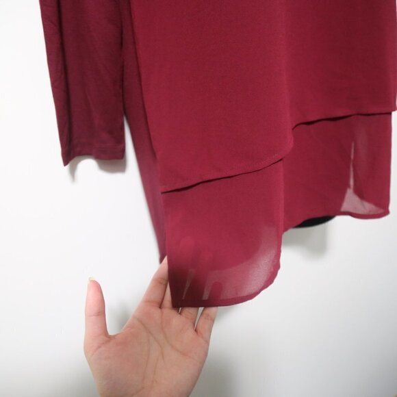 MICHAEL KORS Blouse Mixed Woven and Knit Layered Hem V-Neck 3/4 Sleeve Size XS - Picture 6 of 9